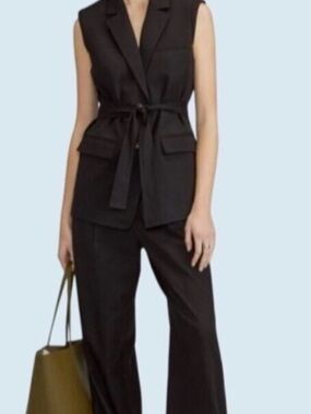 Everlane Black Long Line Sleeveless Button Down Blazer